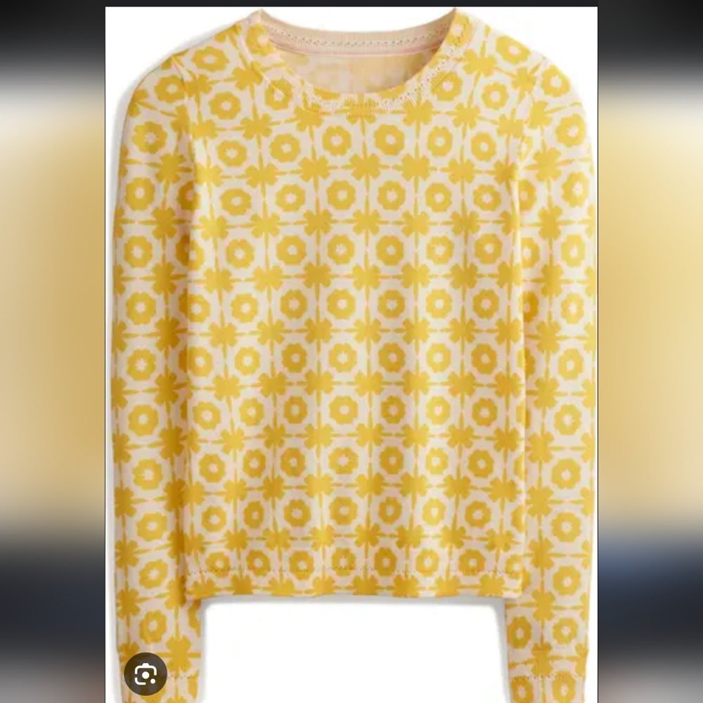 Boden Yellow and White Floral-Grid Sweater